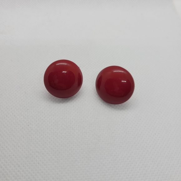 Vintage Red Button Earrings - Picture 2 of 3